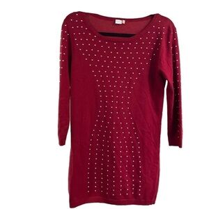 Vila Milano Burgundy Red Silver Studded
Stretch 3/4 Sleeve Tunic Sweater Sz L